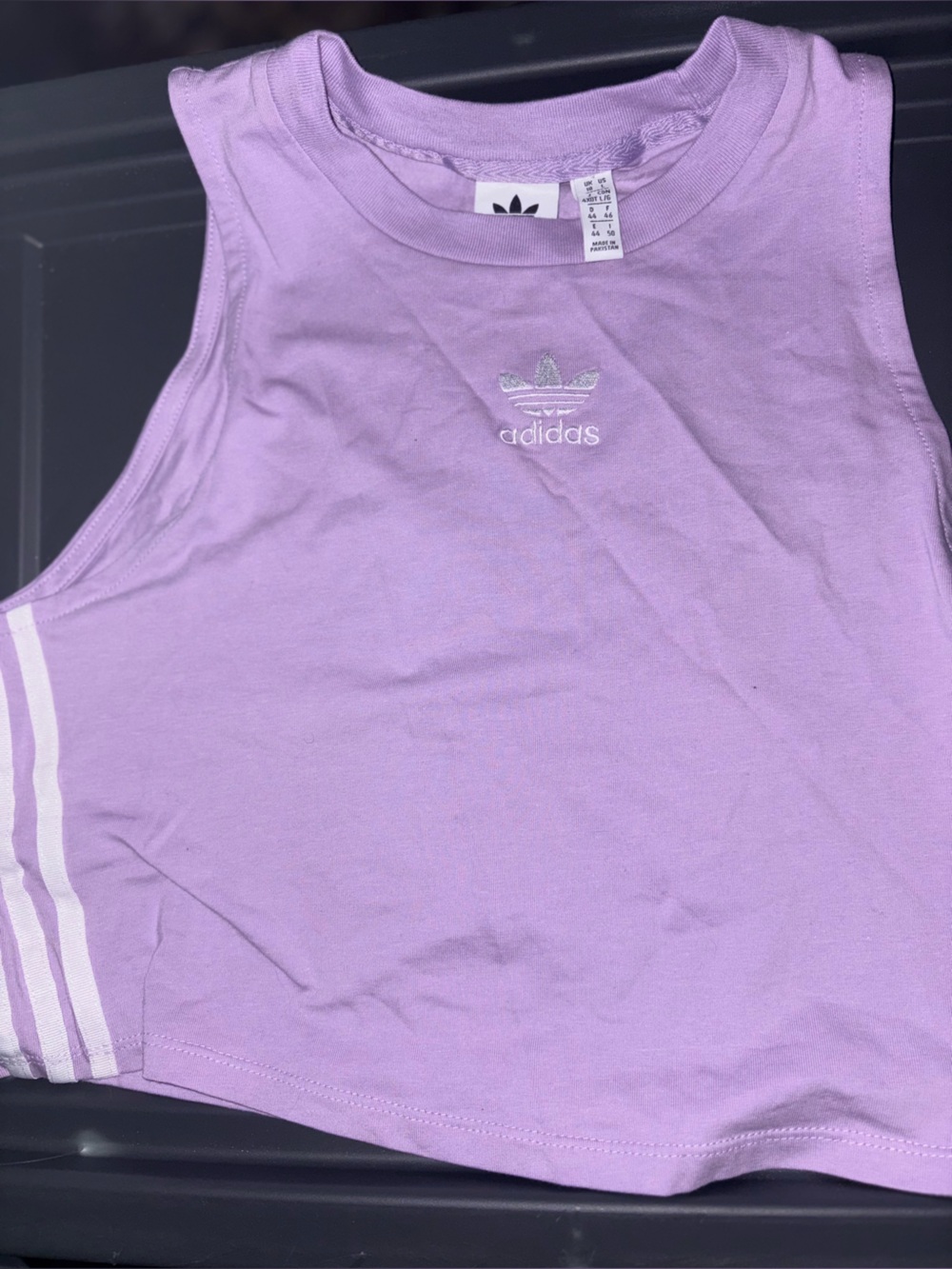 adidas Lavender Tee with White Sleeve Stripes